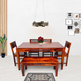 ONIJA CNC Sheesham Wood Dining Table 6 Seater | Six Seater Dinning Table with 4 Chairs & 1 Bench for Home & Restaurant | Dining Room Set | Sheesham Wood